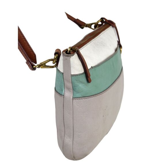 FOSSIL GRAY BLUE WHITE GENUINE LEATHER CROSSBODY ORGANIZER SHOULDER BAG PURSE - Picture 4 of 16